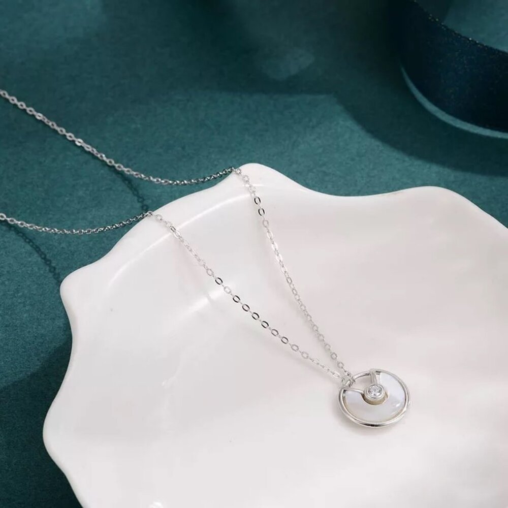 14kt Gold Plated over Sterling Silver White MOP Shell CZ Amulet Necklace - Picture 2 of 6